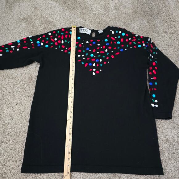 ALNORAL Plus 2X Wool Gemstone Embellished Sweater Black Whimsigoth Holiday Glam - Picture 8 of 11